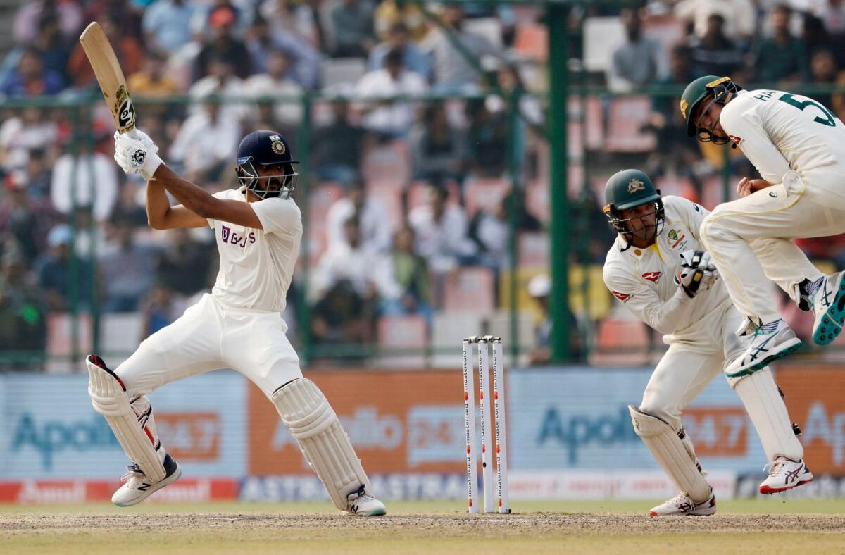 India's Axar Patel plays a shot during the second Test. — Reuters