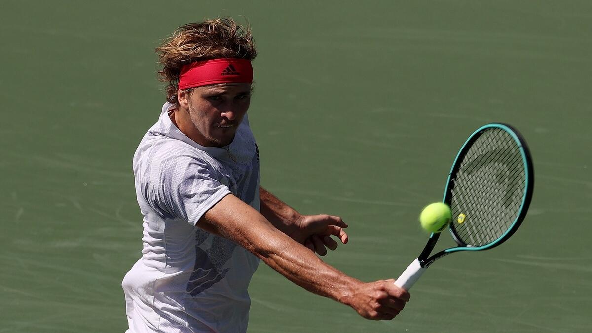 Alexander Zverev of Germany plays a return shot during his Men's Singles fourth round match against Alejandro Davidovich Fokina