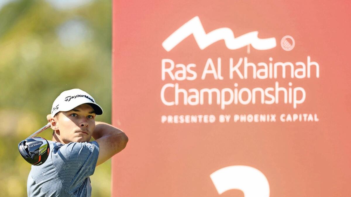 Great Dane: Denmark’s Nicolai Højgaard tees off from the third on the penultimate day of the Ras Al Khaimah Championship at the Al Hamra Golf Club on Saturday. — Supplied photo