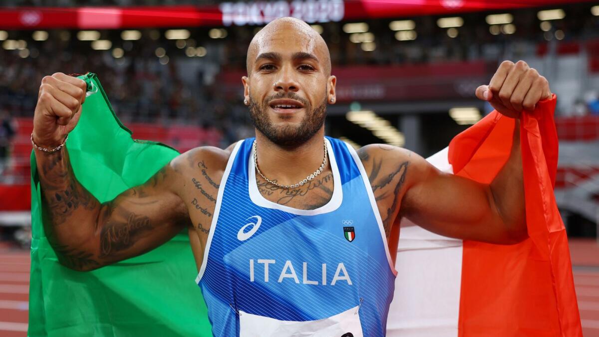 Lamont Marcell Jacobs of Italy after winning the 100 metre gold.— Reuters