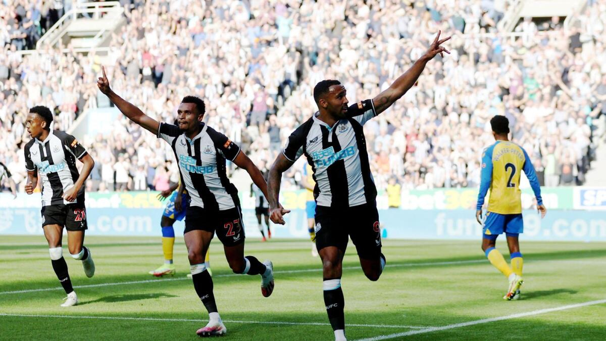 Newcastle United's Callum Wilson celebrates his goal with teammates during the match against Southampton. — Reuters