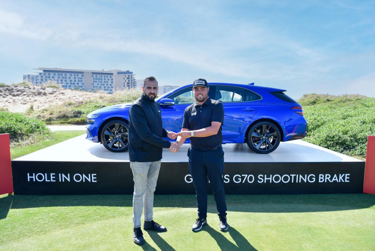 Dan Bradbury's hole-in-one in Abu Dhabi earned him a new Genesis G70 Shooting Brake 2.0 Sport, which comes with a hefty price tag of Dh180,000 in the UAE. — Twitter