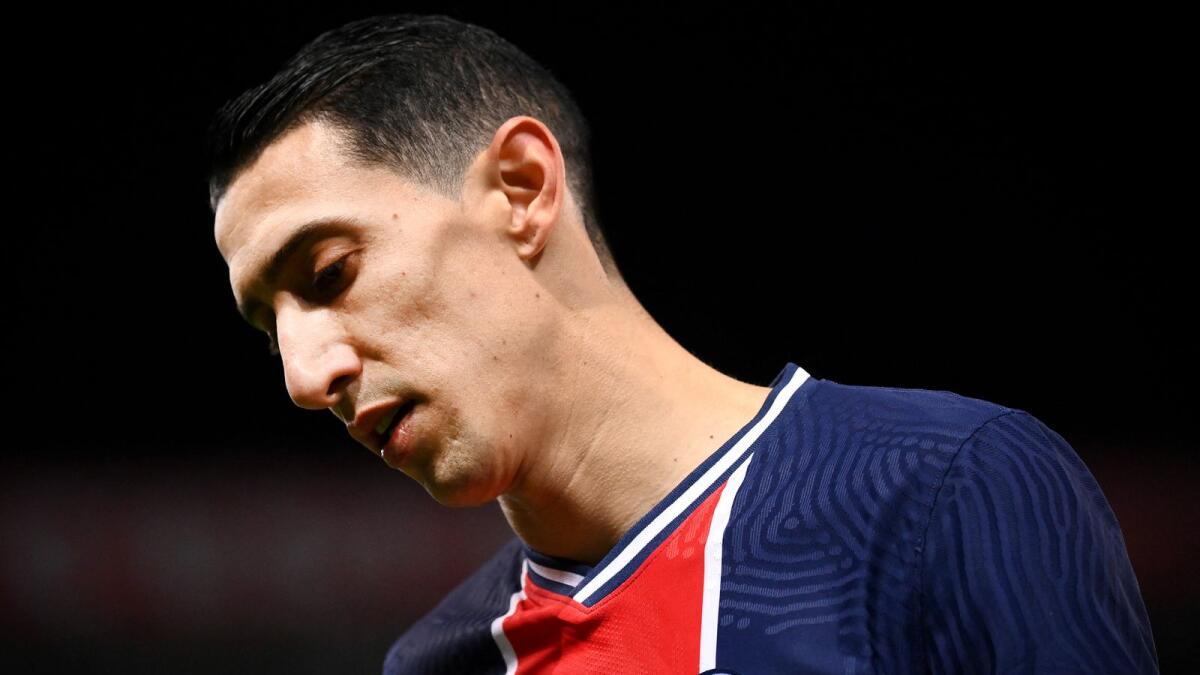 Paris Saint-Germain's Argentinian forward Angel Di Maria reacts during the match against Nantes on Sunday. (AFP)