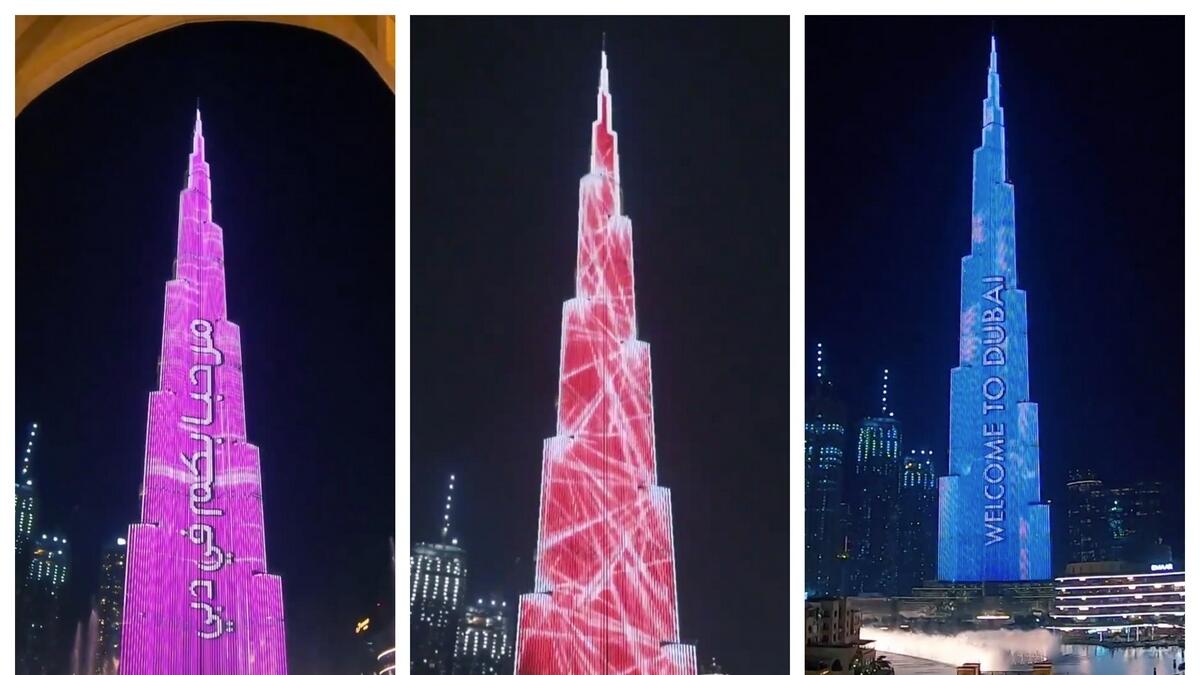 Welcome, Dubai, Burj Khalifa, greets, tourists, stunning show 
