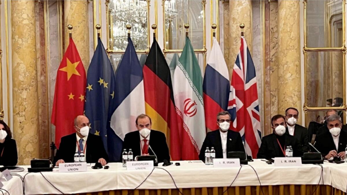 Representatives from Iran and the European Union attending a meeting of the joint commission on negotiations aimed at reviving the Iran nuclear deal in Vienna. — AFP file
