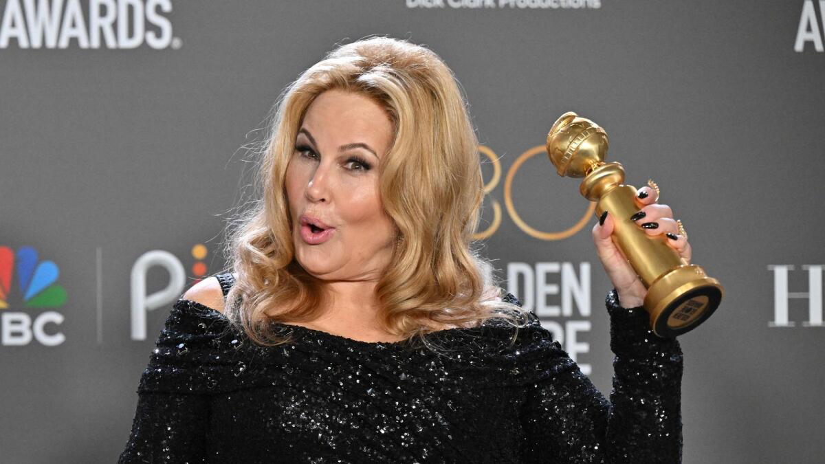 Jennifer Coolidge poses with the award for Best Supporting Actress - Television Limited Series/Motion Picture for 'The White Lotus'