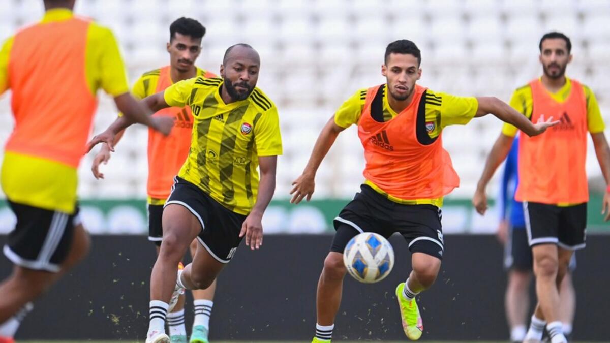 UAE players during a training session at the Saida Municipal Stadium in Sidon, Lebanon. (UAEFA Twitter)