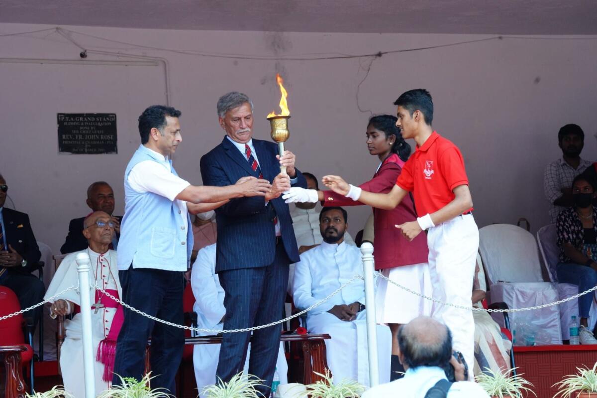 Roger Binny and former India hockey captain Jude Felix, attend an annual sports meet at their old school, St Germaine's High School, Bangalore. Supplied photo