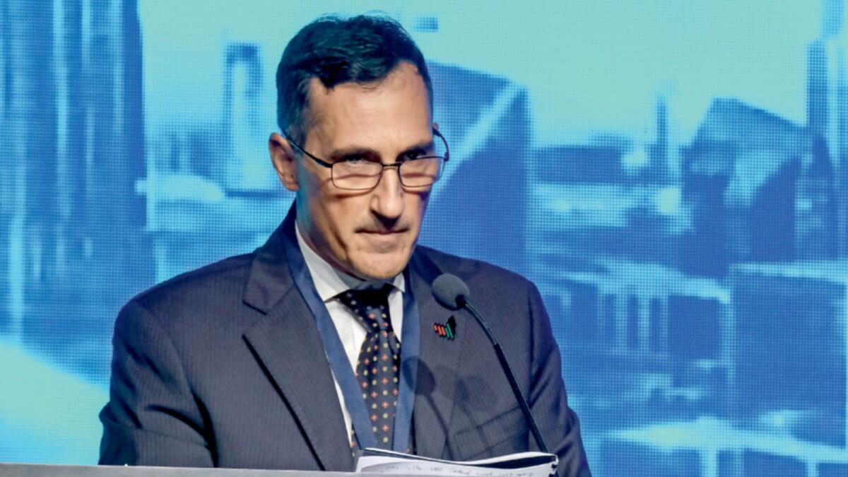 Massimo Falcioni, CEO of Etihad Credit Insurance, speaks at the Global Investment Forum. — Photo by Shihab
