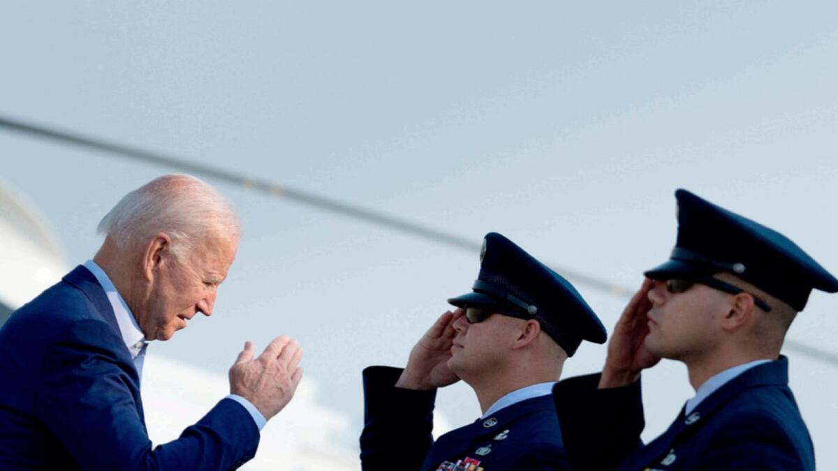 US President Joe Biden boards Air Force One at Andrews Air Force Base. — AFP