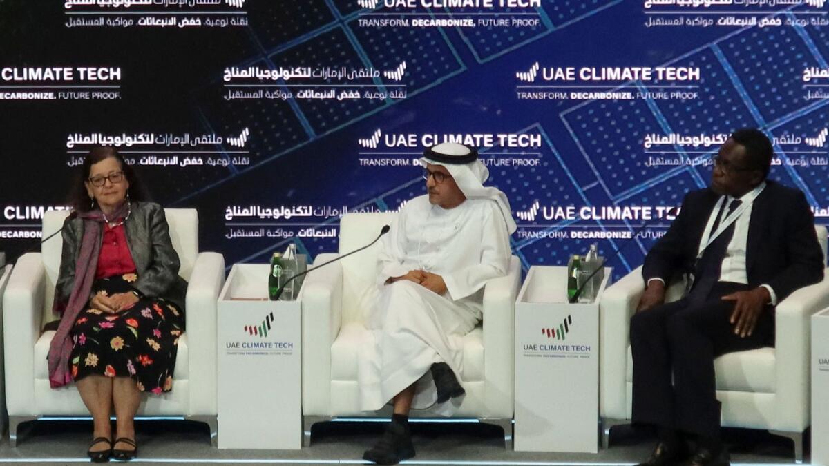 Musabbeh al-Kaabi, executive director for low carbon solutions and international growth at ADNOC, speaks at the inaugural UAE Climate Tech Conference in Abu Dhabi, United Arab Emirates, on May 10, 2023. -- Reuters file