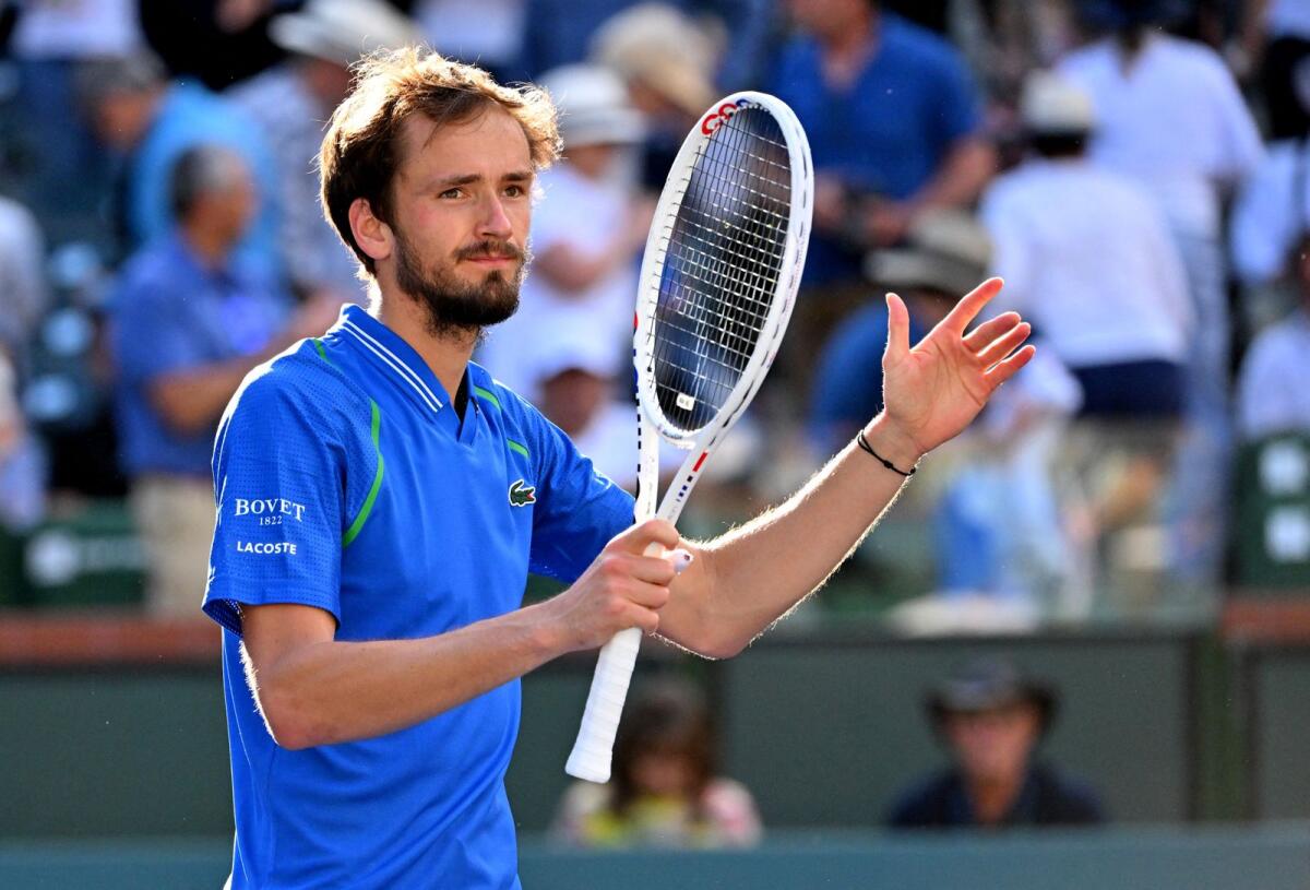 Daniil Medvedev of Russia acknowledges the crowd after defeating Alejandro Davidovich Fokina of Spain in the quarterfinals of the BNP Paribas Open at the Indian Wells Tennis Garden. — Reuters