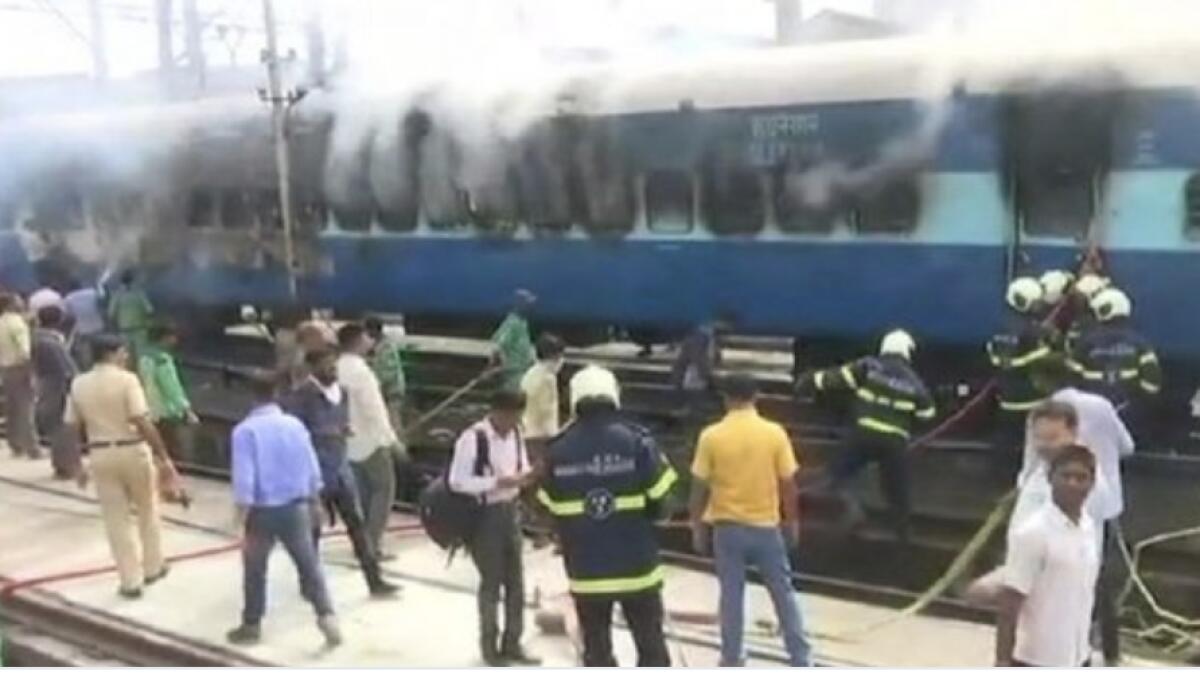 Video: Train coach at railway yard in Mumbai catches fire 