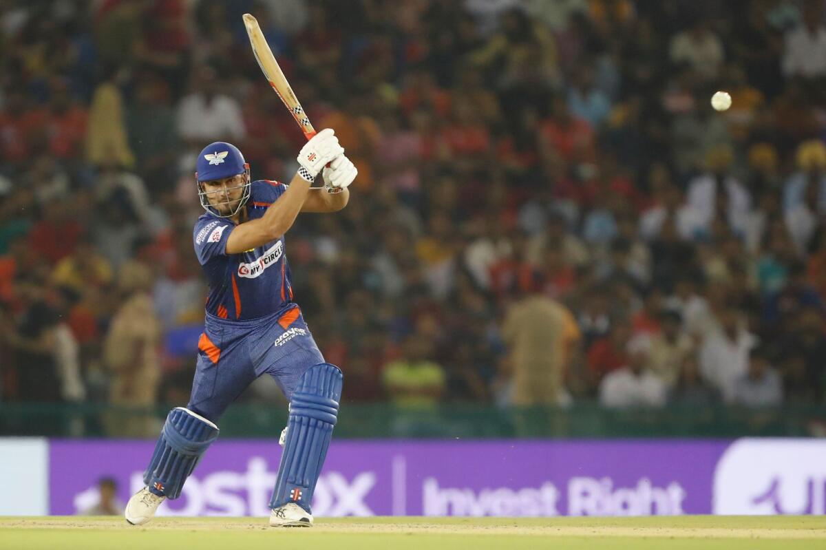 Marcus Stoinis of Lucknow Super Giants play a shot against Punjab Kings. — IPL