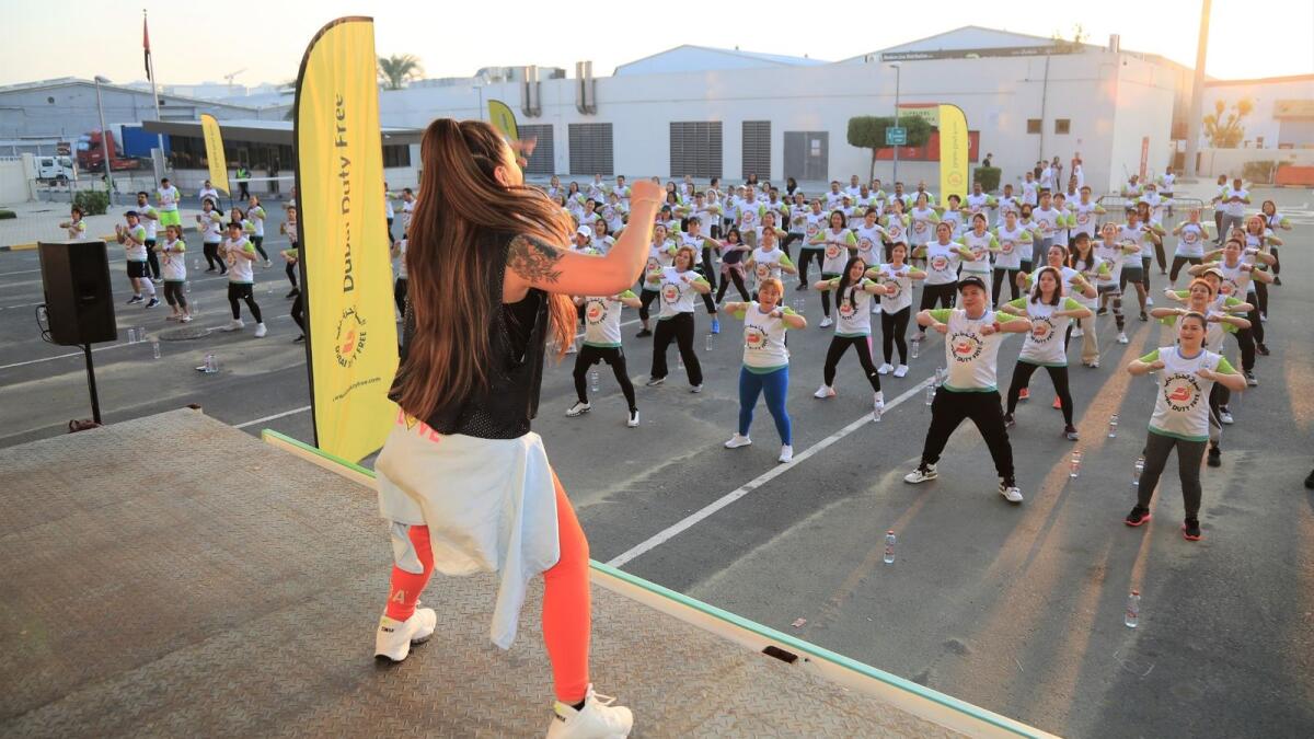 Dubai Duty Free entered the fourth week of the Dubai Fitness Challenge with a Zumba class at its headquarters. - Supplied photo
