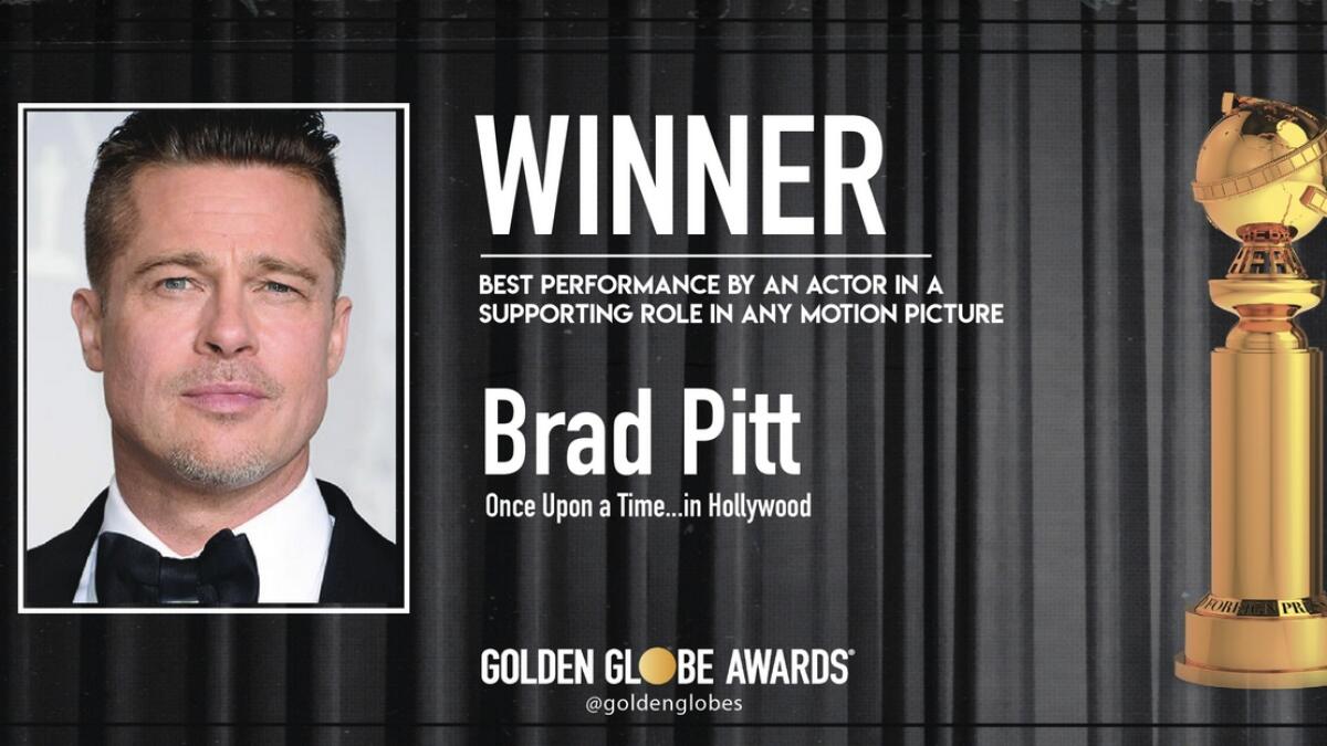 Brad Pitt wins best supporting actor Golden Globe for ‘Once Upon a Time’