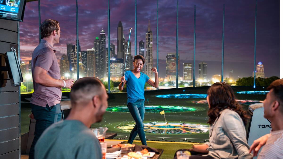 Golfing greats.  Relish in the slightly cooler climes at Topgolf Dubai, play a fun round of the game which has taken the UAE by storm and take advantage of the new happy hour offer with house beverages every day of the week starting from Dh30.