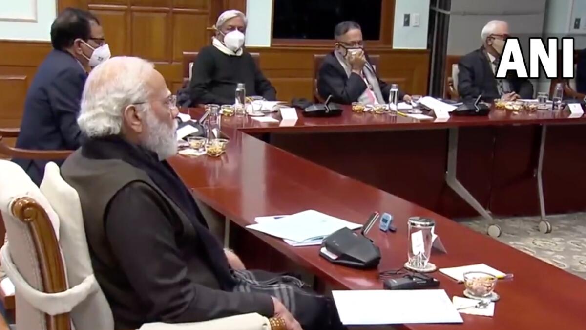 Narendra Modi chairs a high-level meeting to review Omicron situation in India. — ANI