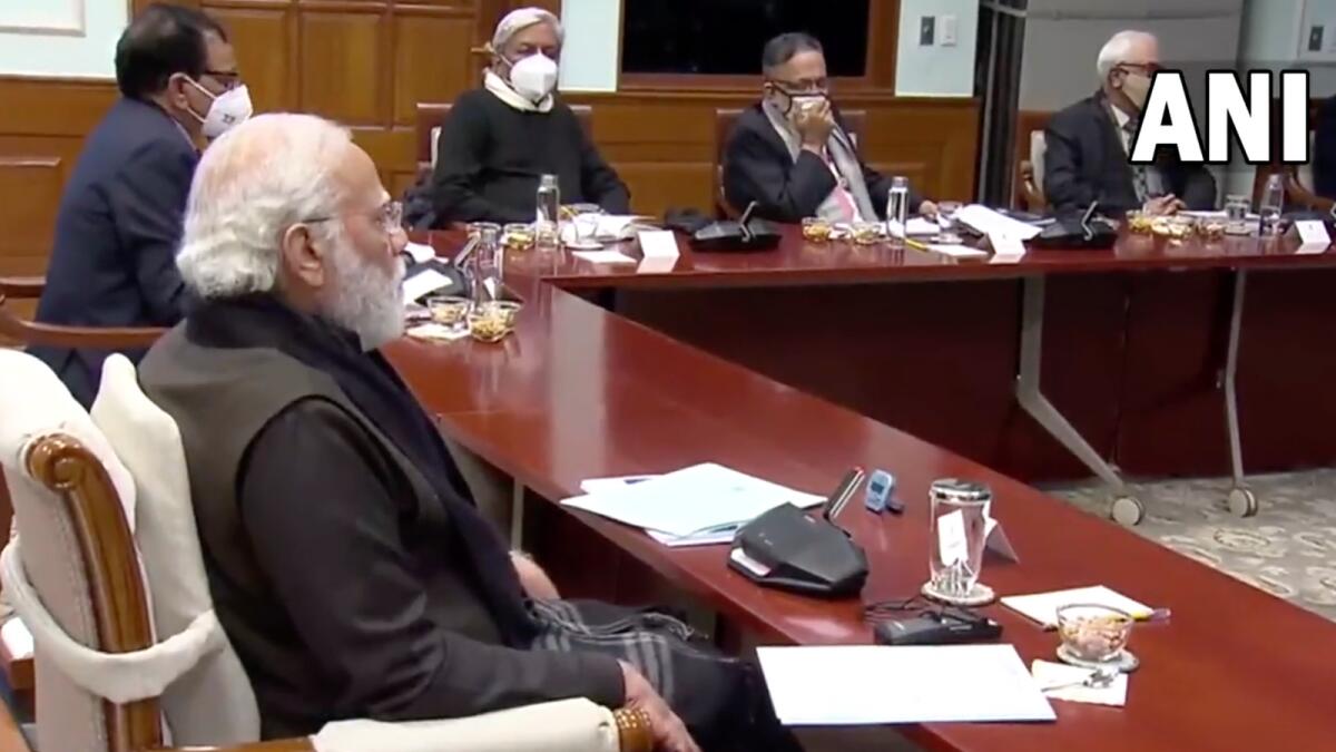 Narendra Modi chairs a high-level meeting to review Omicron situation in India. — ANI