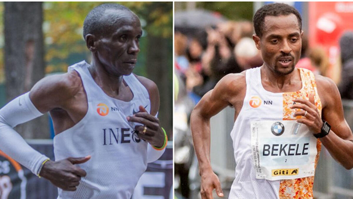 Kenya's Eliud Kipchoge (left) and Kenenisa Bekele of Ethiopia's will compete in a virtual team relay marathon between June 6 and 7. --Agencies
