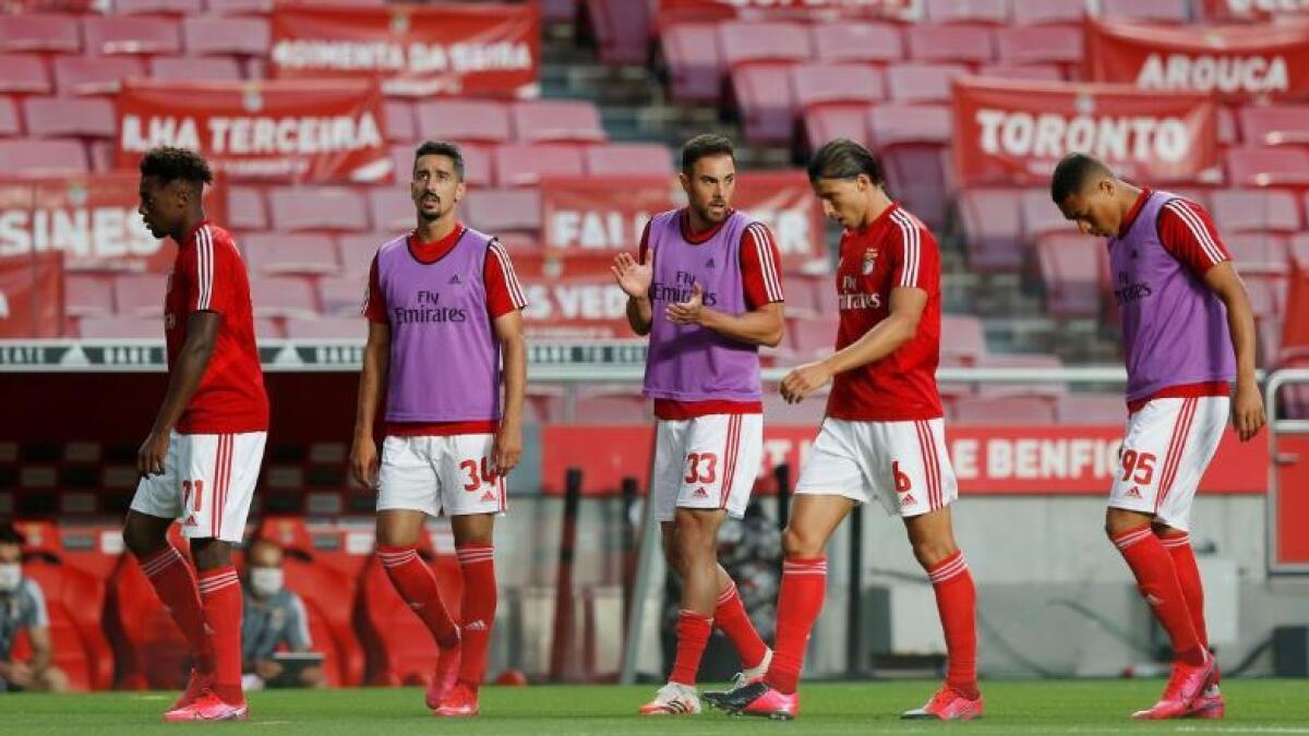 Benfica players during the warm up before the match. (Reuters)