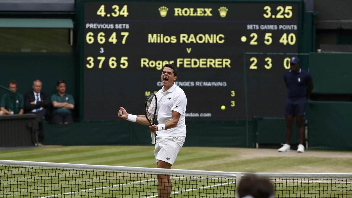 Raonic stuns Federer in five sets to make first Slam final