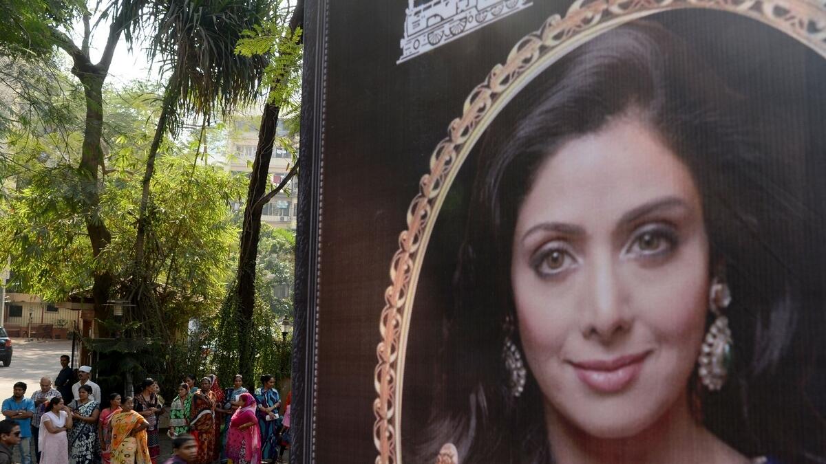 A picture of Bollywood actress Sridevi Kapoor is seen put up outside her residence in Mumbai following her death.- AFP