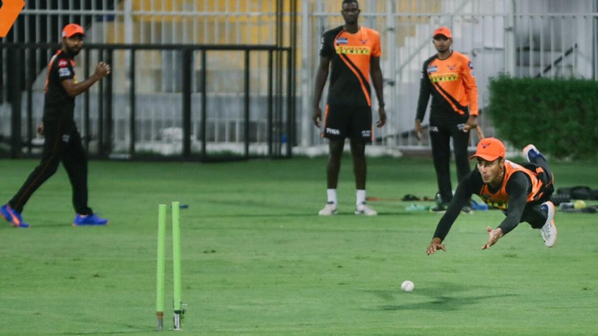 Sunrisers Hyderabad players during a training session. (Twitter)