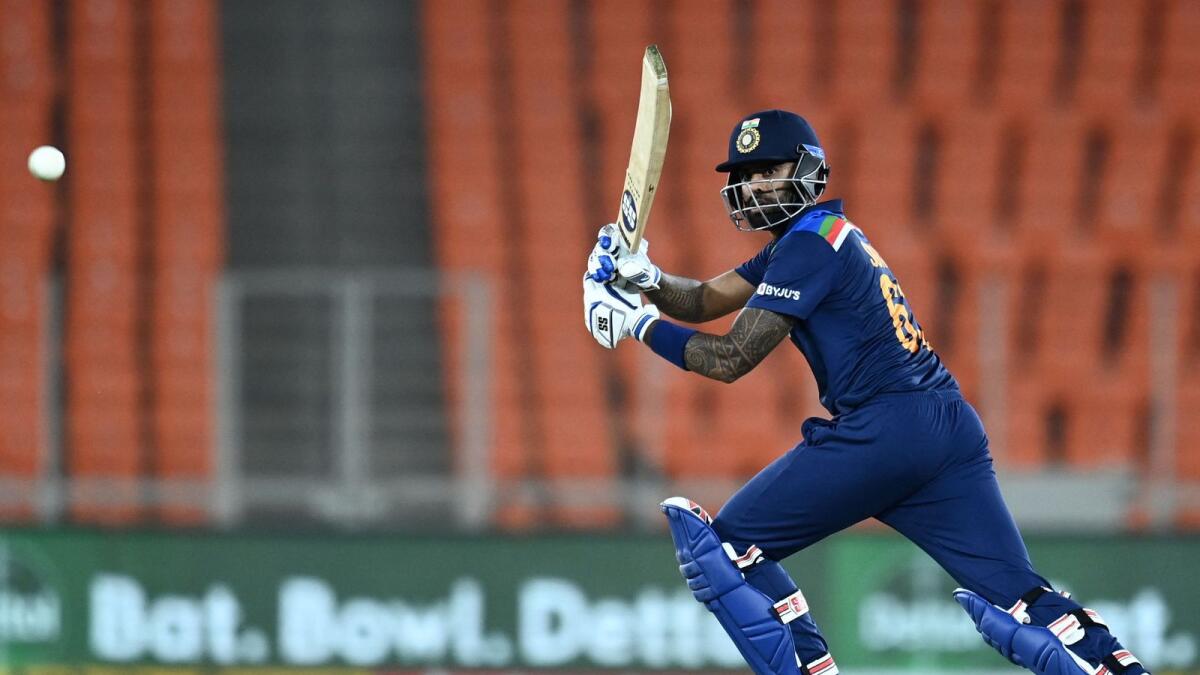 Suryakumar Yadav plays a shot during the fourth Twenty20 international  match against England in Motera. — AFP