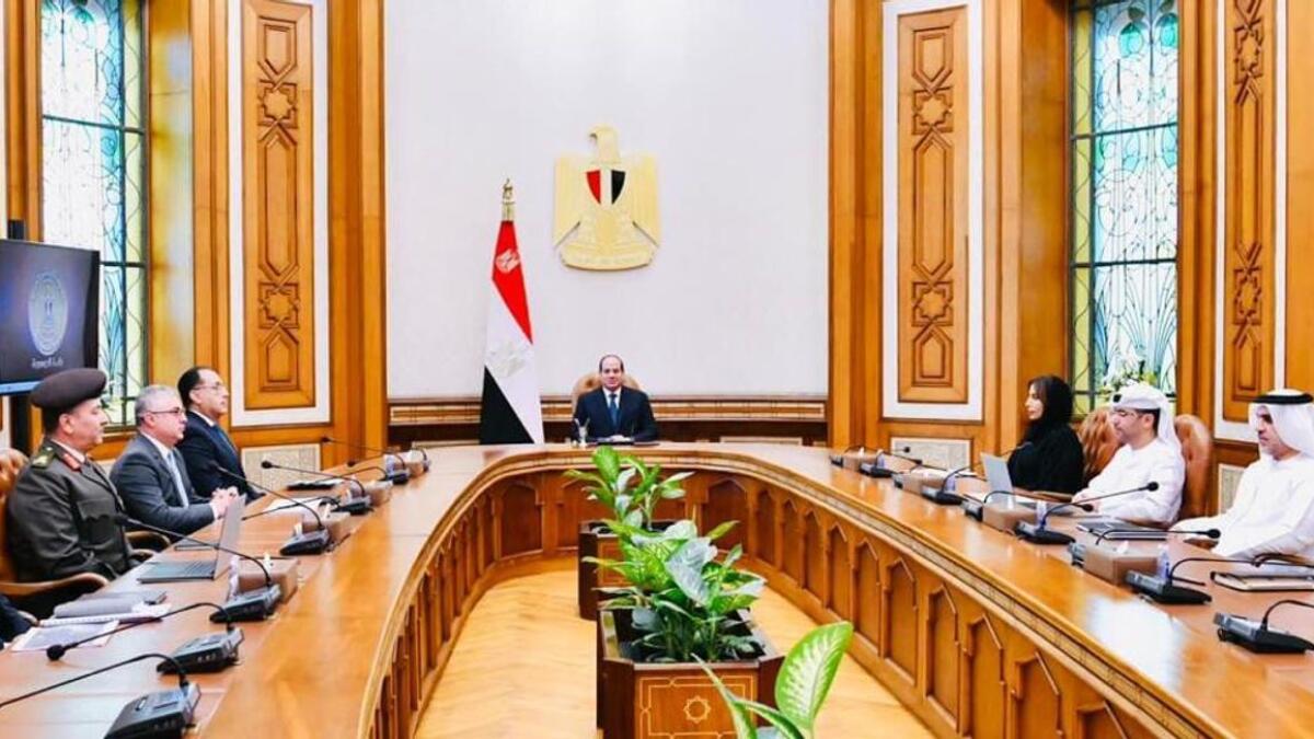 Egyptian President Abdulfattah Al Sisi receives AD Ports CEO Mohamed Al Shamsi and other officials. — Wam