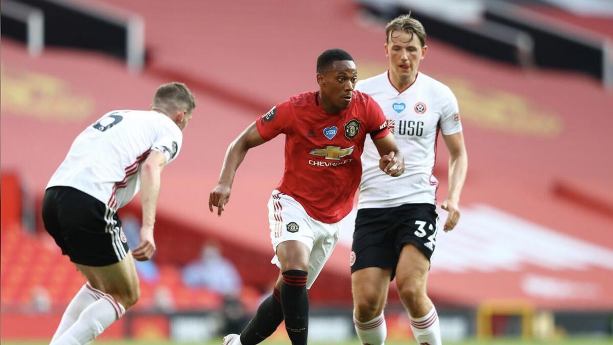 Manchester United's Anthony Martial in action against Sheffield United on Wednesday. - Reuters