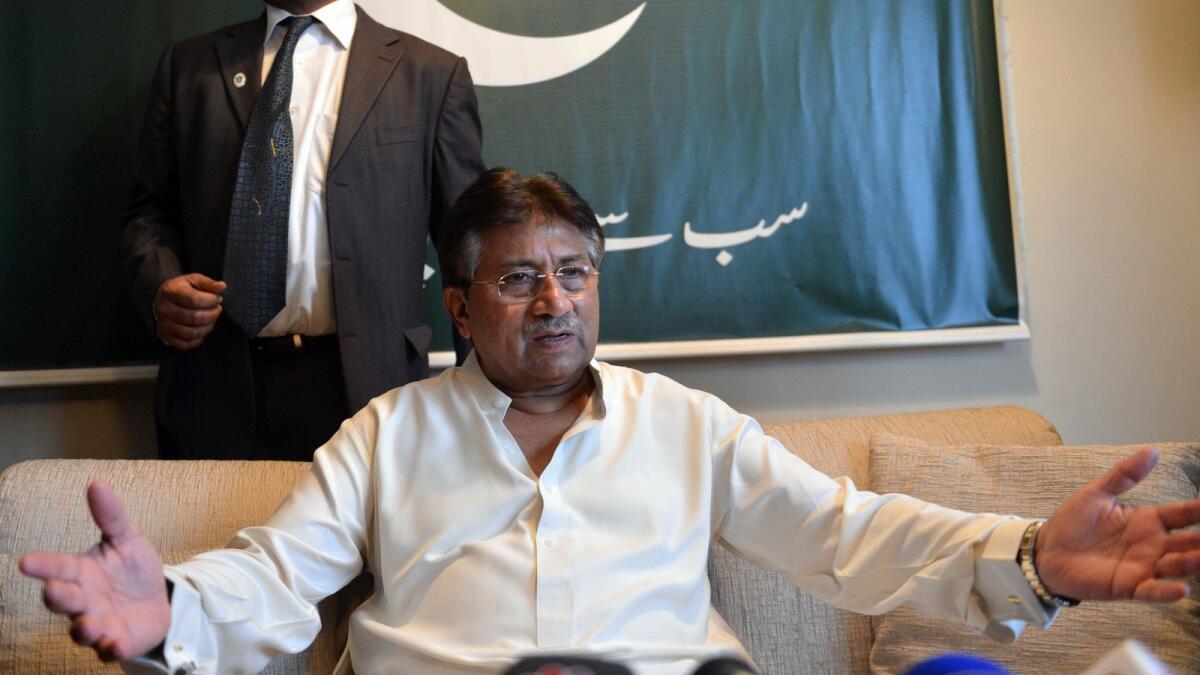 Pakistan's military leader Pervez Musharraf addresses media at his residence in Dubai before his departure to Karachi on March 24, 2013. Photo: AFP