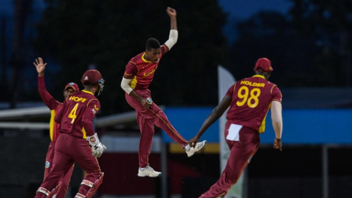 West Indies players celebrate a wicket against Australia. (Twitter)
