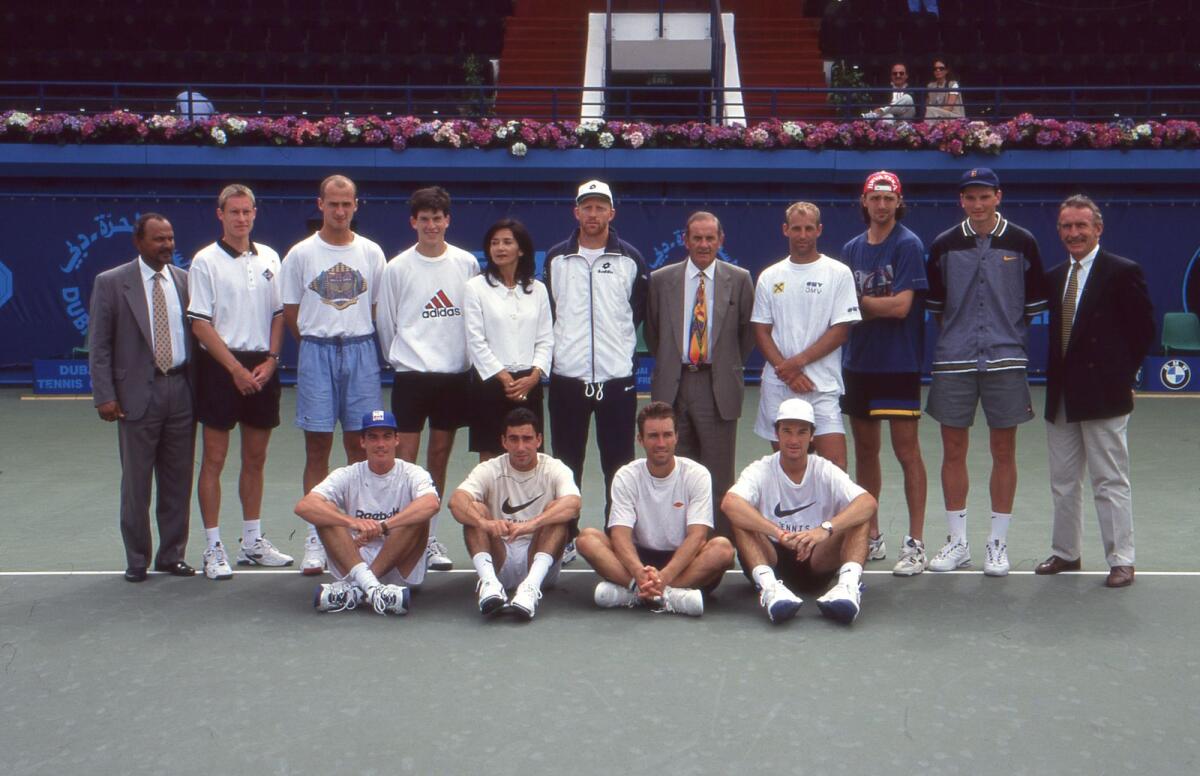 Seeded players at the 1997 Dubai Duty Free Tennis Championships with officials.
