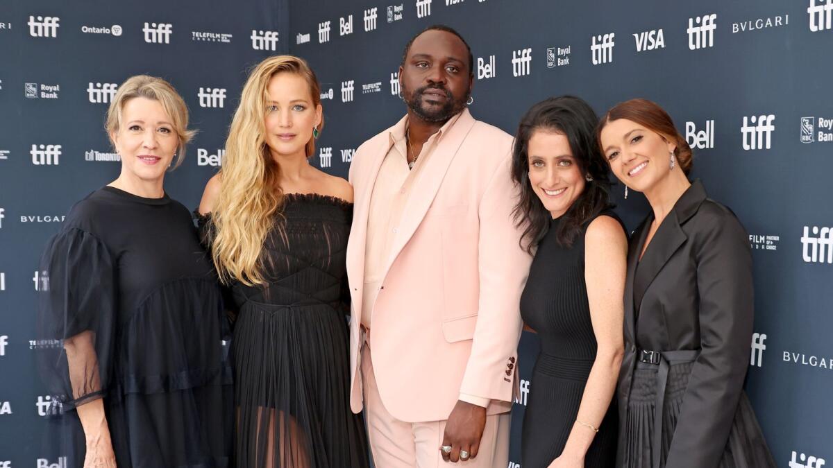 Linda Emond, Jennifer Lawrence, Brian Tyree Henry, Lila Neugebauer and Justine Ciarrocchi attend the Causeway Premiere during the 2022 Toronto International Film Festival (Photo: AFP)