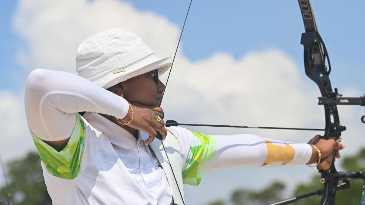 India's Deepika Kumari competes in the women's individual archery ranking round during the Tokyo 2020 Olympic Games on Friday. (AFP)