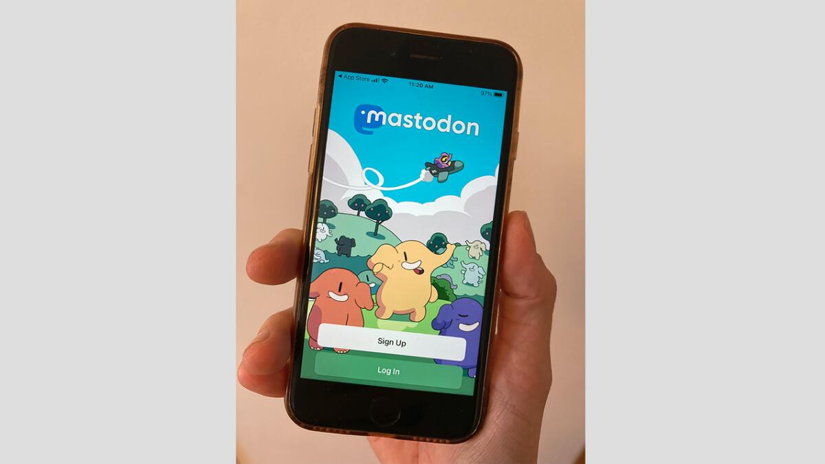 The Mastodon site is shown on a smart phone in Oakland, California, on November 11, 2022.— AP