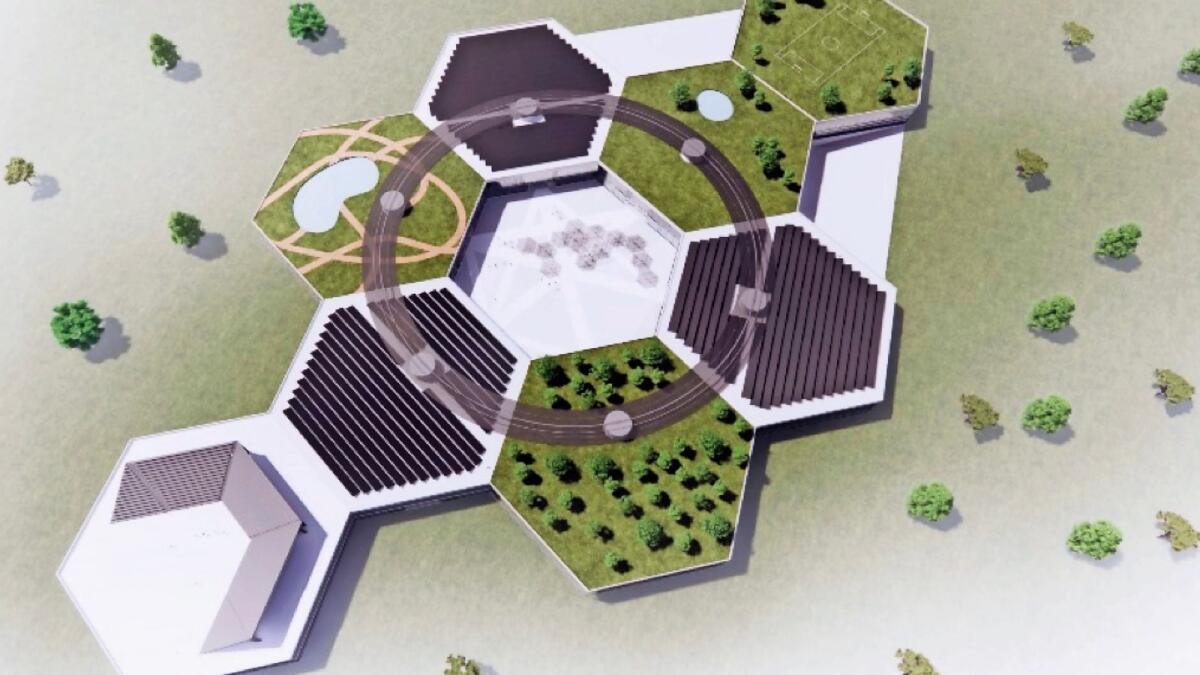 Fig. 2 : A top view of the design of the school fully energy  self-sustainable with photovoltaics