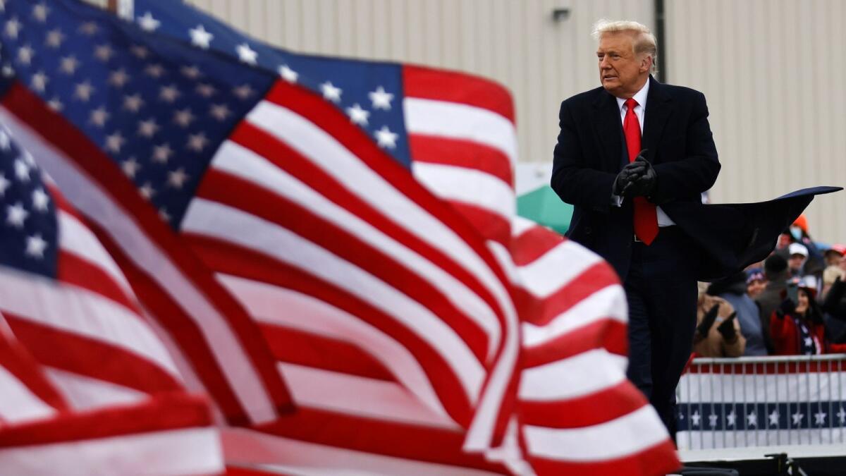 Trump arrives for a campaign rally at Oakland County International Airport in Waterford Township, Michigan on October 30, 2020. Reuters