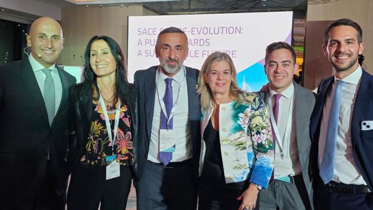 (L to R) Ciro Aquino, Regional Manager GCC – Head of Dubai Office, SACE; Barbara Riccardi, Regional Head of Middle East, Natixis Corporate &amp; Investment Banking; Zouheir Sabra, Group Chief Financial Officer, BEE’AH Group; Michal Ron, Chief international Business Officer, SACE; Giovanni Luigi Gioia, Relationship Manager GCC, SACE; and Pierluigi Ciabattoni, Senior Relationship Manager GCC, SACE.