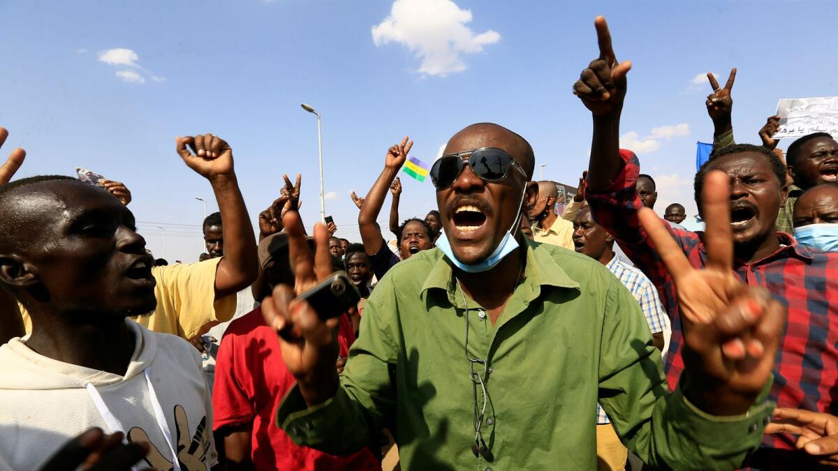 Demonstrators protest against prospect of military rule in Khartoum on October 21.
