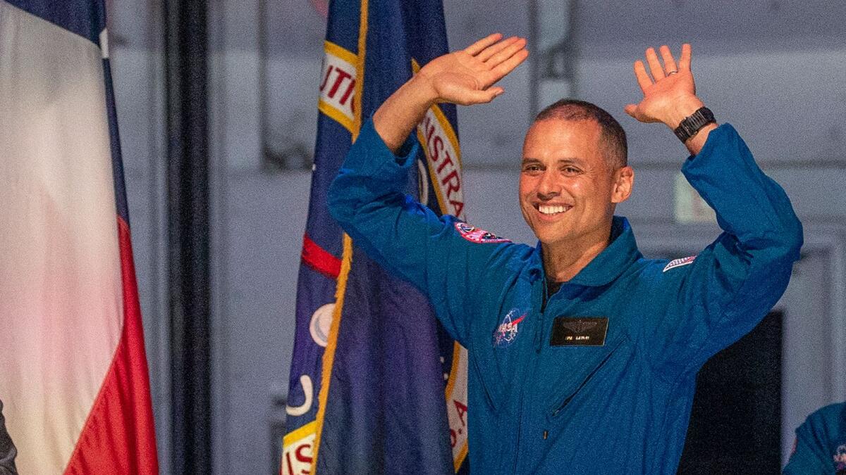 Anil Menon, 45, lieutenant colonel, US Air Force, gestures as he is introduced at the NASA's 2021 Astronaut Candidate announcement event on December 6, 2021 at Ellington Field in Houston, Texas. (Photo: AFP)
