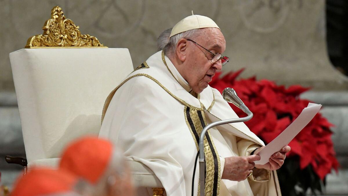 Pope Francis celebrates Christmas Eve mass in St. Peter's Basilica at the Vatican. — Reuters