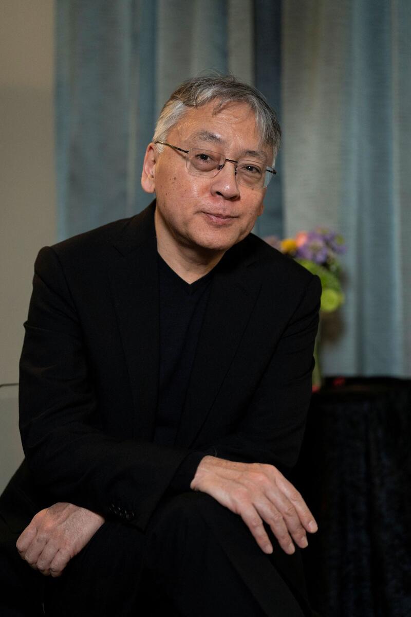 Nobel Laureate and 'Living' Oscar Nominee Kazuo Ishiguro attends an interview at the Oscars Luncheon