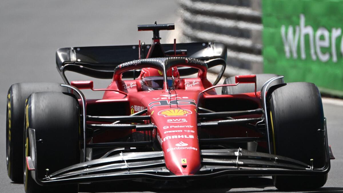 Ferrari's Charles Leclerc during the first practice session at the Monaco street circuit on Friday. — AFP