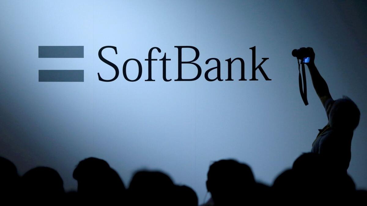 FILE PHOTO: The logo of SoftBank Group Corp is displayed at SoftBank World 2017 conference in Tokyo, Japan, July 20, 2017. REUTERS/Issei Kato/File Photo