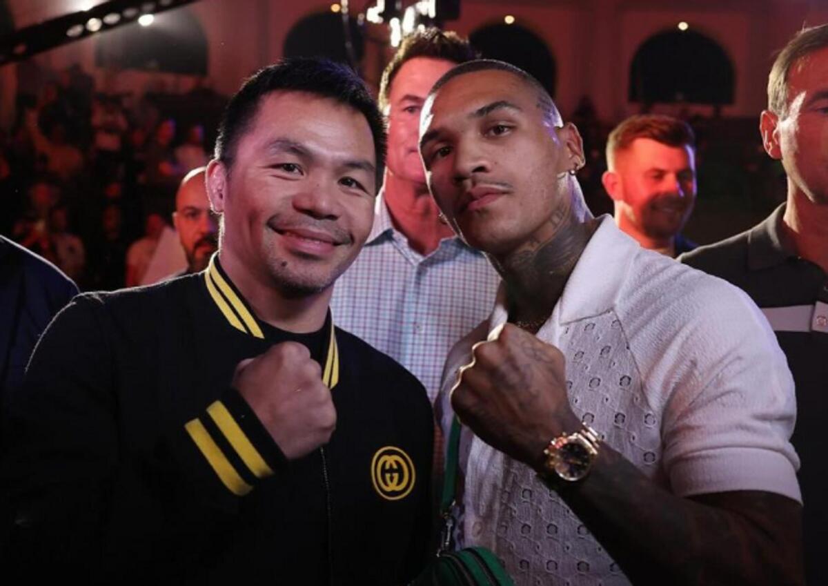 Manny Pacquiao and Conor Benn during the weigh-in for the Anthony Joshua vs Francis Ngannou heavyweight blockbuster in Riyadh, Saudi Arabia. - Instagram