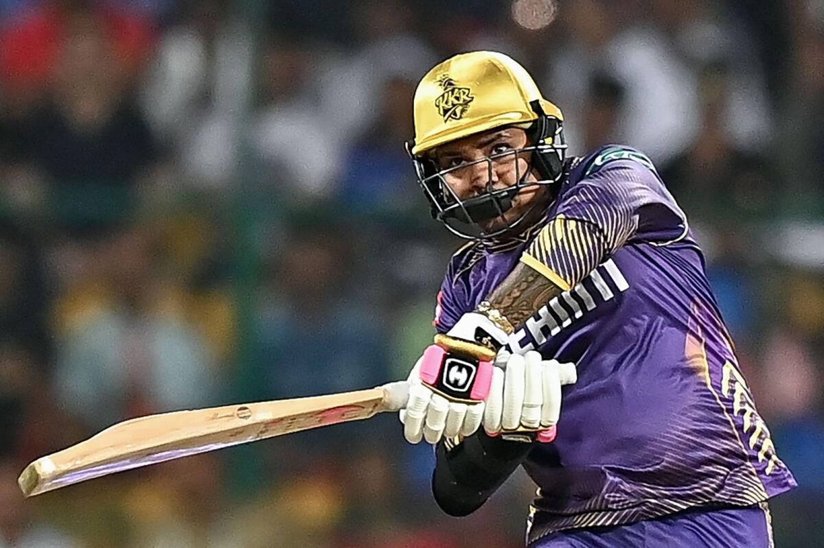 Kolkata Knight Riders' Sunil Narine plays a shot during the Indian Premier League against Royal Challengers Bengaluru. -AFP--