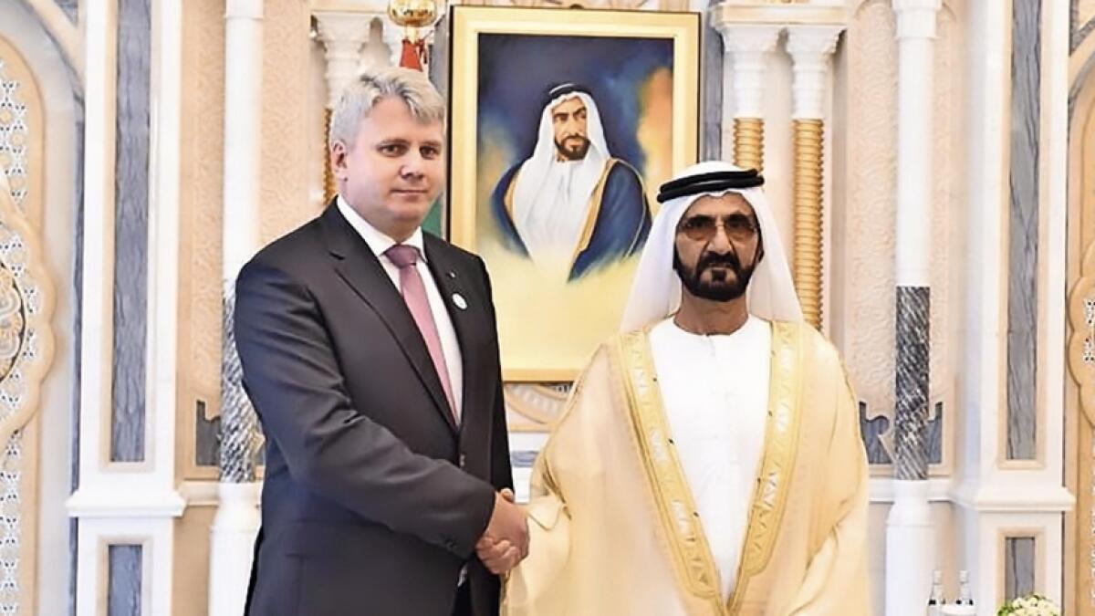 His Highness Sheikh Mohammed bin Rashid Al Maktoum, Vice-President and Prime Minister of the UAE and Ruler of Dubai, with Jaan Reinhold