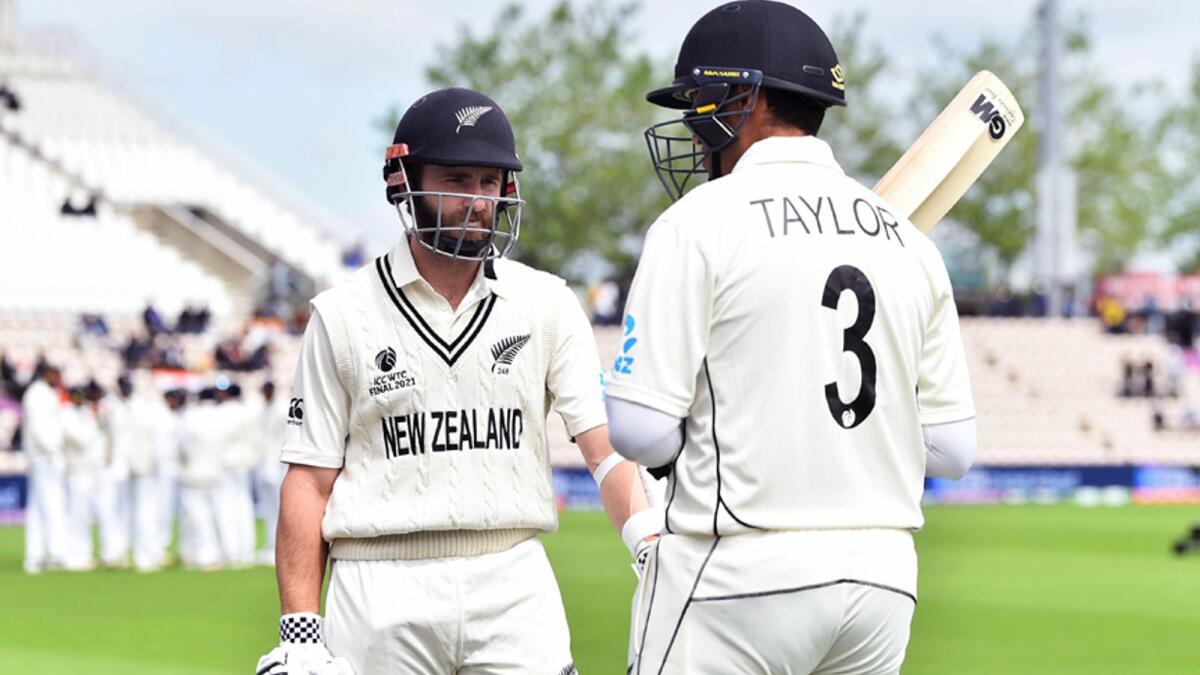 New Zealand's skipper Kane Williamson and New Zealand's Ross Taylor during the fifth day of the World Test Championship final match against India, at the Rose Bowl in Southampton on Tuesday. — ANI